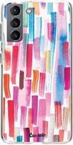 Casetastic Samsung Galaxy S21 4G/5G Hoesje - Softcover Hoesje met Design - Colorful Strokes Print