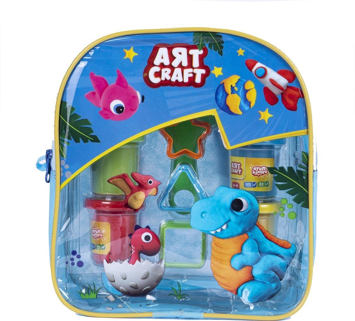 Dede Art Craft Play Dough Set, dinosaurus/eenhoorn tasje, blauw of roze, speelklei set, 4 verschillende kleuren Play Dough, verschillende speelvormpjes