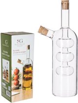 Decopatent® 2in1 Olie en Azijnstel glas - Bolvorm met kurken - Glazen Azijnfles & Oliefles in 1 - Oil and Vinegar - 9 x 9 x 21 Cm