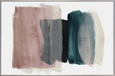 Minimalisme Roze en Blauw - abstract - Poster met kunststof lijst zilver