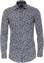 VENTI body fit overhemd - blauw paisley dessin (contrast) - Strijkvriendelijk - Boordmaat: 42