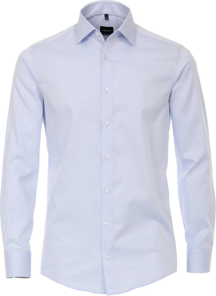 VENTI modern fit overhemd - twill - blauw - Strijkvriendelijk - Boordmaat: 47