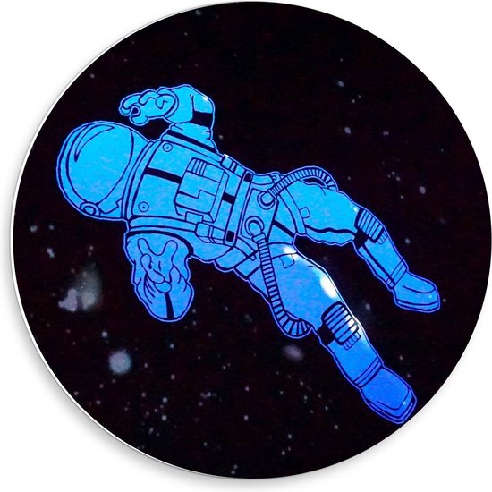 Forex Wandcirkel - Cartoon Astronaut in de Ruimte - Foto op Wandcirkel (met ophangsysteem)