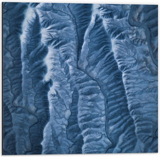 Dibond - Blauwe Kunst - 50x50cm Foto op Aluminium (Met Ophangsysteem)