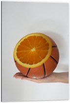 Dibond - Sinaasappelbasketbal  - 60x90cm Foto op Aluminium (Wanddecoratie van metaal)