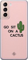 Samsung S21 hoesje siliconen - Go sit on a cactus | Samsung Galaxy S21 case | Roze | TPU backcover transparant