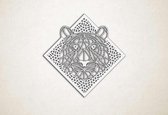 Line Art - Tijger met achtergrond - XS - 25x25cm - Wit - geometrische wanddecoratie