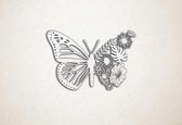 Wanddecoratie - Vlinder met bloemen - S - 39x60cm - EssenhoutWit - muurdecoratie - Line Art