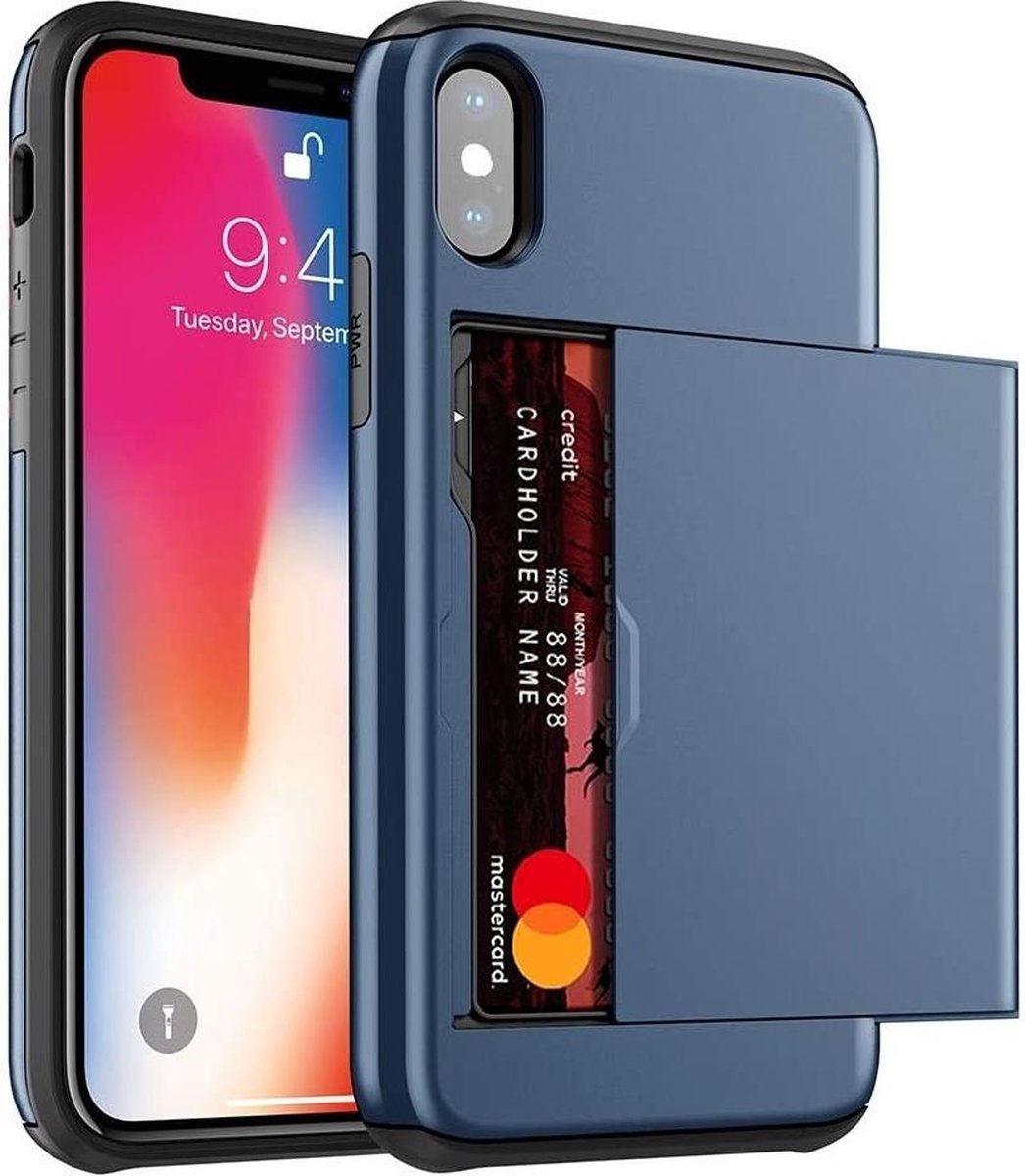 Shieldcase Kaarthouder case met slide geschikt voor Apple iPhone X / Xs -  blauw | bol.com