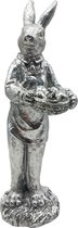 Clayre & Eef Decoratie Beeld Konijn 13*11*33 cm Zilverkleurig Kunststof Decoratief Figuur Paashaas Woonaccessoires