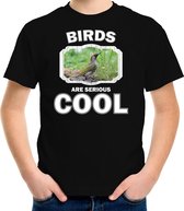 Dieren vogels t-shirt zwart kinderen - birds are serious cool shirt  jongens/ meisjes - cadeau shirt groene specht/ vogels liefhebber L (146-152)