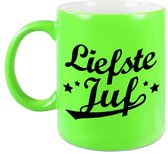 Liefste juf cadeau mok / beker neon groen 330 ml