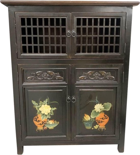 Fine Asianliving Chinese Cabinet Zwart Hand Painted Details W85xD45xH106cm Chinese Meubles Oriental Cabinet