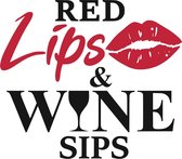 Muursticker red lips and wine sips in de kleur zwart en rood