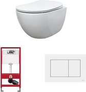 Bewonen Alento toiletset - hangtoilet Rimless glans wit - met Tece reservoir/bedieningsplaat - glans wit