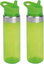 Set van 2x stuks transparant/groen drinkfles/waterfles met draaglus 650 ml  - Sportfles