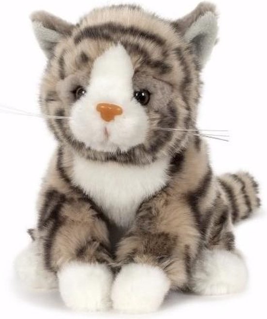 Liggende grijs witte kat van pluche 20 cm - speelgoed kopen? | Korting tot 52