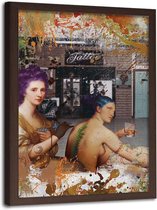 Foto in frame , Getatoeëerde vrouwen , Historisch Tafereel , Multikleur , wanddecoratie