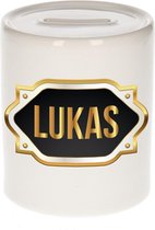 Lukas naam cadeau spaarpot met gouden embleem - kado verjaardag/ vaderdag/ pensioen/ geslaagd/ bedankt