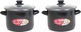 Set van 2x stuks rvs kookpan/pannen met glazen deksel 20 cm 3 liter - pannen voor soep