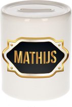 Mathijs naam cadeau spaarpot met gouden embleem - kado verjaardag/ vaderdag/ pensioen/ geslaagd/ bedankt