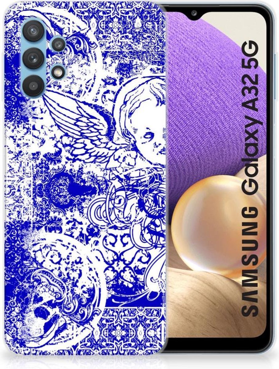 Silicone Back Case Samsung Galaxy A32 5G Angel Skull Blauw
