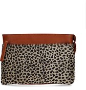 Manfield - Cognac leren clutch met cheetah print