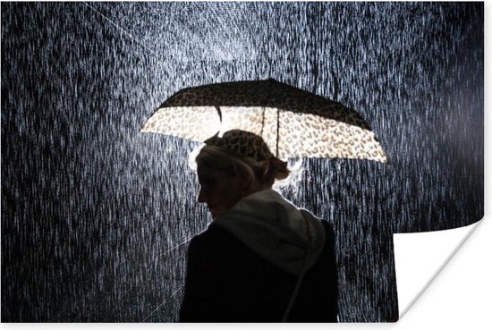 Poster Vrouw met paraplu in de regen - 180x120 XXL | bol.com