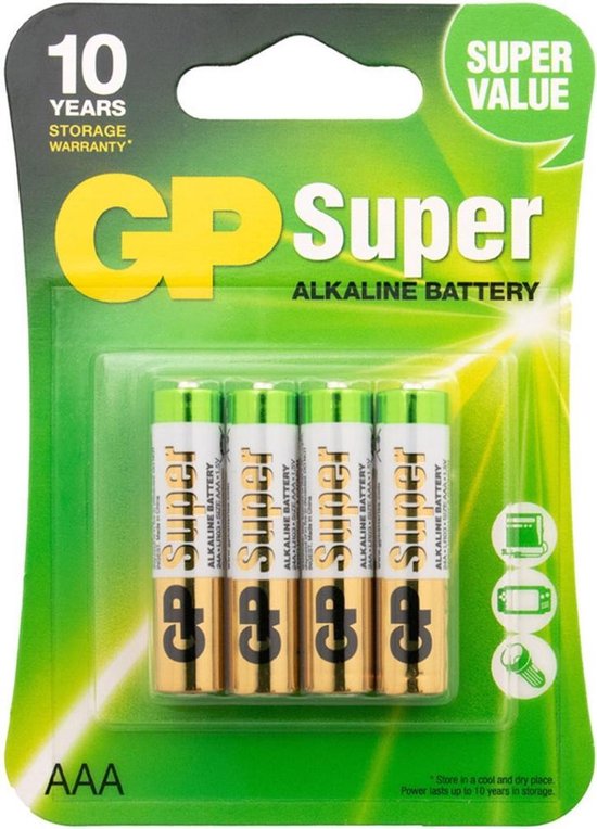 GP Batteries Super Alkaline AAA, Batterie à usage unique, AAA, Alcaline, 1,5  V, 4