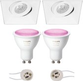 Pragmi Nivas Pro - Inbouw Vierkant - Mat Wit - Trimless - Kantelbaar - 150mm - Philips Hue - LED Spot Set GU10 - White and Color Ambiance - Bluetooth - BSE