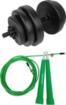 Tunturi - Fitness Set - Vinyl Halterset 15 kg - Springtouw Groen