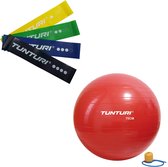 Tunturi - Fitness Set - Weerstandsbanden 4 stuks - Gymball Rood 75 cm