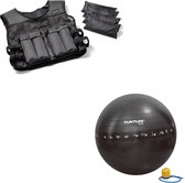 Tunturi - Fitness Set - Gewichtsvest 10 kg - Gymball Zwart met Anti Burst 75 cm