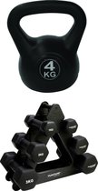 Tunturi - Fitness Set - Dumbbell Opbergrek incl 2x 1 t/m 3 dumbbells - Kettlebell 4 kg