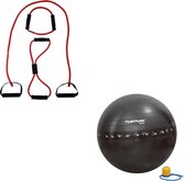 Tunturi - Fitness Set - Tubing Set Rood - Gymball Zwart met Anti Burst 75 cm