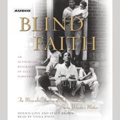 Boekomslag 'Blind Faith', biografie van Lula Hardaway, moeder van Stevie Wonder, met een zwart-witfoto van een vrouw die een baby vasthoudt, met drie kinderen op een trap.