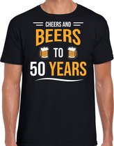 Cheers and beers 50 jaar / Abraham verjaardag cadeau t-shirt zwart voor heren - 50e verjaardag kado shirt / outfit S