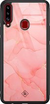Samsung A20s hoesje glass - Marmer roze | Samsung Galaxy A20s  case | Hardcase backcover zwart