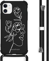 iMoshion Design hoesje met koord voor de iPhone 11 - Abstract Gezicht Bloem - Zwart