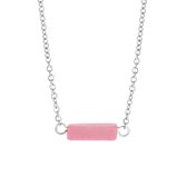Lucardi Dames Pink Opal ketting - Staal - Ketting - Cadeau - 45 cm - Zilverkleurig