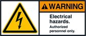 Warning Electrical hazards sticker, ANSI, 2 per vel 70 x 160 mm