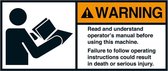 Warning Please read sticker, ANSI, 2 per vel 35 x 80 mm