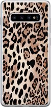 Samsung S10 hoesje siliconen - Luipaard print bruin | Samsung Galaxy S10 case | Bruin/beige | TPU backcover transparant