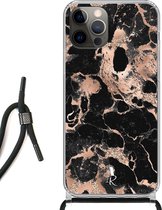 iPhone 12 Pro hoesje met koord - Rose Gold Marble