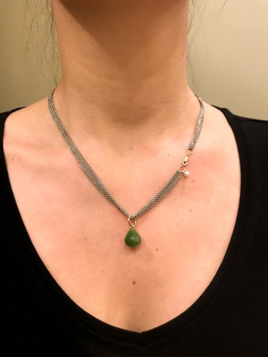 Top cadeaux - Collier femme - fait main GSE collier avec pendentif aventurine - fermoir en or 14 carats et perle