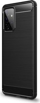 Geborsteld TPU Hoesje Geschikt voor Samsung Galaxy A72 | Beschermhoes | Back Cover | Flexibel TPU | Stijlvol Carbon | Dun | Zwart