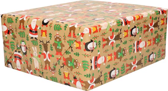 4x Rollen Kerst kadopapier print bruin  2,5 x 0,7 meter op rol 70 grams - Luxe papier kwaliteit cadeaupapier/inpakpapier - Kerstmis