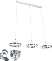 QAZQA lyaniq - Moderne LED Dimbare Hanglamp eettafel met Dimmer voor boven de eettafel | in eetkamer - 3 lichts - L 115 cm - Chroom -  Woonkamer | Slaapkamer | Keuken