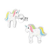 Aramat jewels ® - Kinder oorbellen unicorn eenhoorn 925 zilver pastel 11mm x 9mm