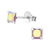 Aramat jewels ® - Kinder oorbellen vierkant roze ab 925 zilver zirkonia 4mm